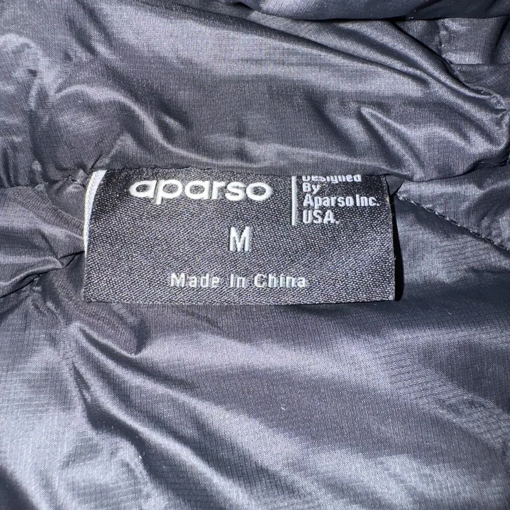 Aparso ROUTE Black Nylon Polyester Filled Full Zip Long Sleeve Jacket Medium M
